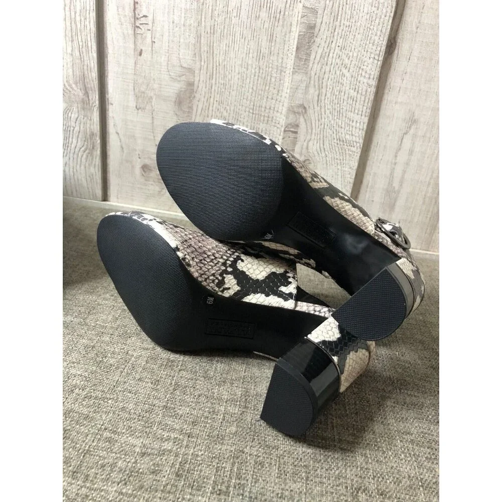 Alfani Womens Shoes Size 6 M Step Flex Black White Snake Print Open Toe Heels